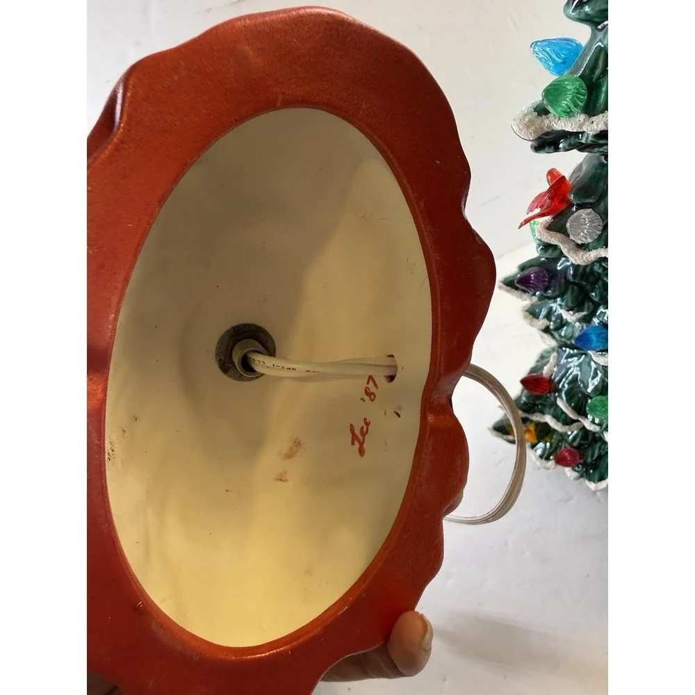 Vintage 1987 Lighted Ceramic Christmas Tree Snow Flocked Multi Color Bird Bulbs